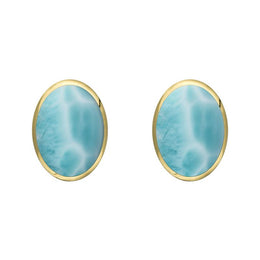 9ct Yellow Gold Larimar 8 x 6mm Classic Medium Oval Stud Earrings, E006.