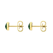 9ct Yellow Gold Malachite 5mm Classic Small Round Stud Earrings, E002.