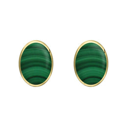 9ct Yellow Gold Malachite 7 x 5mm Classic Small Oval Stud Earrings, E005.