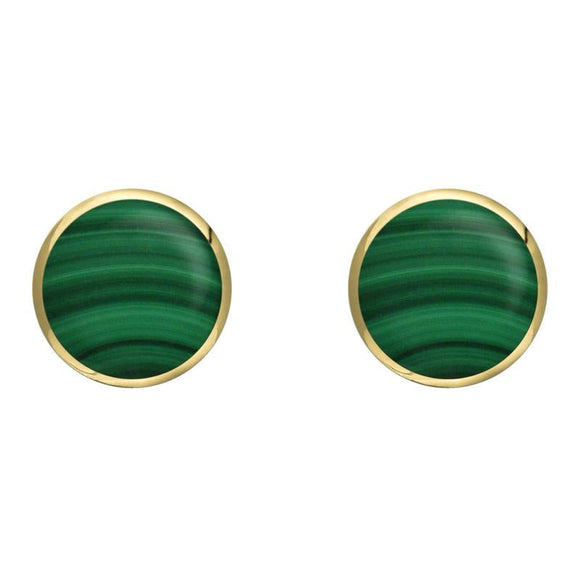 9ct Yellow Gold Malachite 8mm Classic Large Round Stud Earrings, E004.