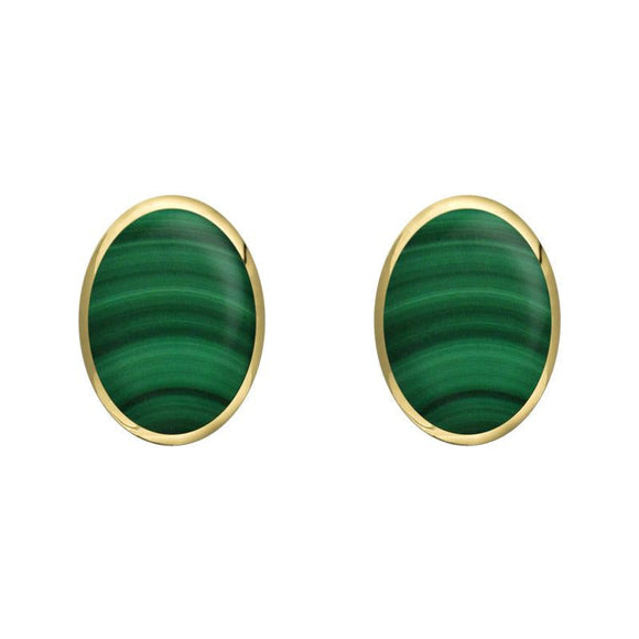 9ct Yellow Gold Malachite 8 x 6mm Classic Medium Oval Stud Earrings, E006.