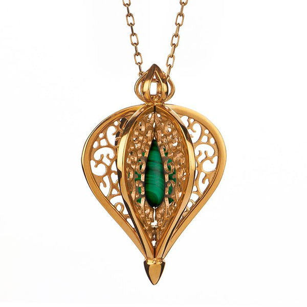 9ct Yellow Gold Malachite Flore Filigree Small Necklace P2338C