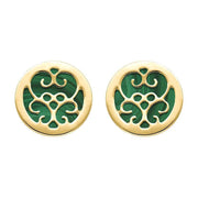 9ct Yellow Gold Malachite Flore Filigree Stud Earrings, E1782