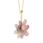 9ct Yellow Gold Mixed Tourmaline Cluster Flower Necklace, P841C_2