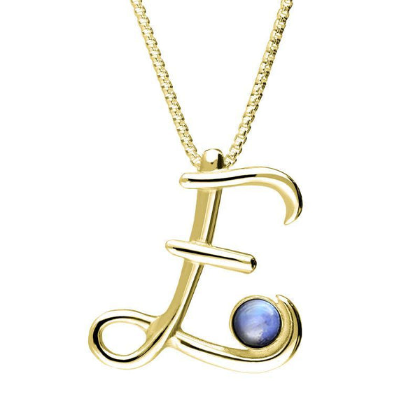9ct Yellow Gold Moonstone Love Letters Initial E Necklace, P3452C.