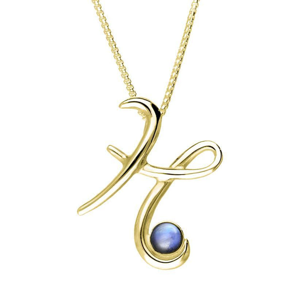 9ct Yellow Gold Moonstone Love Letters Initial H Necklace, P3455C.