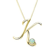 9ct Yellow Gold Opal Love Letters Initial K Necklace, P3458.