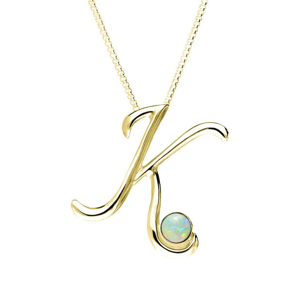 9ct Yellow Gold Opal Love Letters Initial K Necklace, P3458.