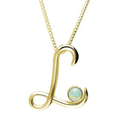 9ct Yellow Gold Opal Love Letters Initial L Necklace, P3459.
