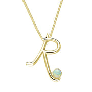 9ct Yellow Gold Opal Love Letters Initial R Necklace, P3465.