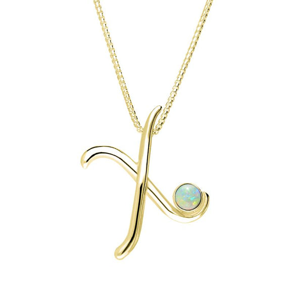 9ct Yellow Gold Opal Love Letters Initial X Necklace, P3471.