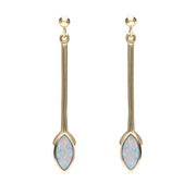 9ct Yellow Gold Opal Marquise Long Drop Earrings E131