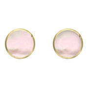 9ct Yellow Gold Pink Mother of Pearl 8mm Classic Large Round Stud Earrings, e004.