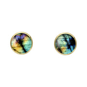 9ct Yellow Gold Spectrolite 4mm Classic Small Round Stud Earrings, E001.
