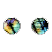 9ct Yellow Gold Spectrolite 8mm Classic Large Round Stud Earrings, e004.