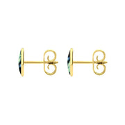 9ct Yellow Gold Spectrolite 8 x 6mm Classic Medium Oval Stud Earrings, E006.