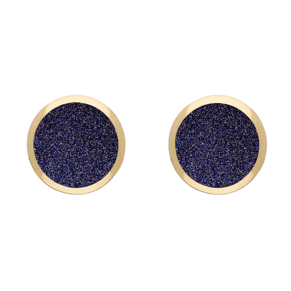 9ct Yellow Gold Sterling Silver Blue Goldstone Stepping Stones Round Stud Earrings E1292