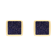 9ct Yellow Gold Sterling Silver Blue Goldstone Stepping Stones Square Stud Earrings E1295