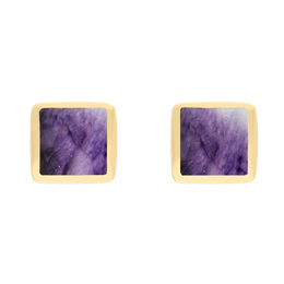 9ct Yellow Gold Sterling Silver Blue John Stepping Stones Square Stud Earrings E1295