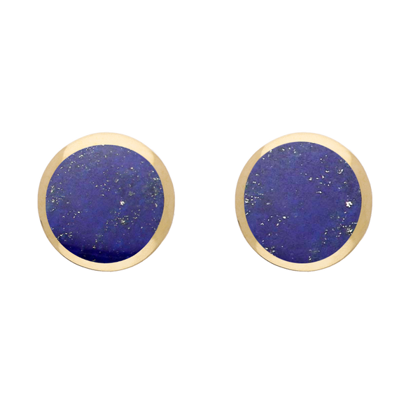 9ct Yellow Gold Sterling Silver Lapis Lazuli Stepping Stones Round Stud Earrings E1292