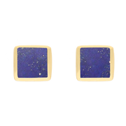 9ct Yellow Gold Sterling Silver Lapis Lazuli Stepping Stones Square Stud Earrings E1295