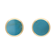 9ct Yellow Gold Sterling Silver Turquoise Stepping Stones Round Stud Earrings E1292