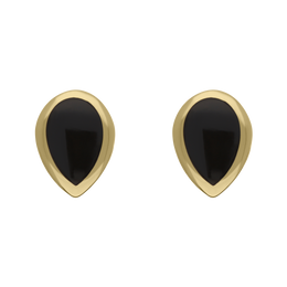 9ct Yellow Gold Sterling Silver Whitby Jet Stepping Stones Pear Stud Earrings E1294