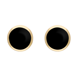 9ct Yellow Gold Sterling Silver Whitby Jet Stepping Stones Round Stud Earrings E1292