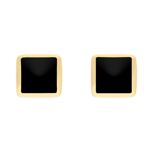 9ct Yellow Gold Sterling Silver Whitby Jet Stepping Stones Square Stud Earrings E1295