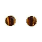 9ct Yellow Gold Tigers Eye 4mm Classic Small Round Stud Earrings, E001.