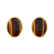 9ct Yellow Gold Tigers Eye 8 x 6mm Classic Medium Oval Stud Earrings, E006.