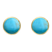 9ct Yellow Gold Turquoise 8mm Classic Large Round Stud Earrings, E004