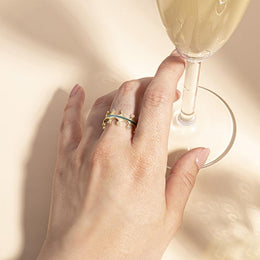 9ct Yellow Gold Turquoise Diamond Tiara Double Band Ring. R1234.