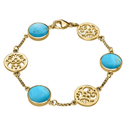9ct Yellow Gold Turquoise Flore Filigree Bracelet B943