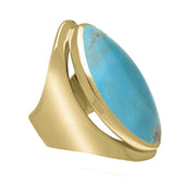 9ct Yellow Gold Turquoise Large Oval Statement Ring, R013.