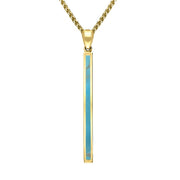 9ct Yellow Gold Turquoise Long Slim Oblong Necklace. P1472.