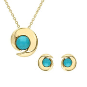 9ct Yellow Gold Turquoise Round Spiral Two Piece Set