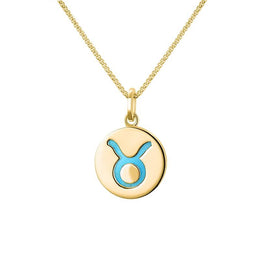 9ct Yellow Gold Turquoise Zodiac Taurus Round Necklace, P3601.