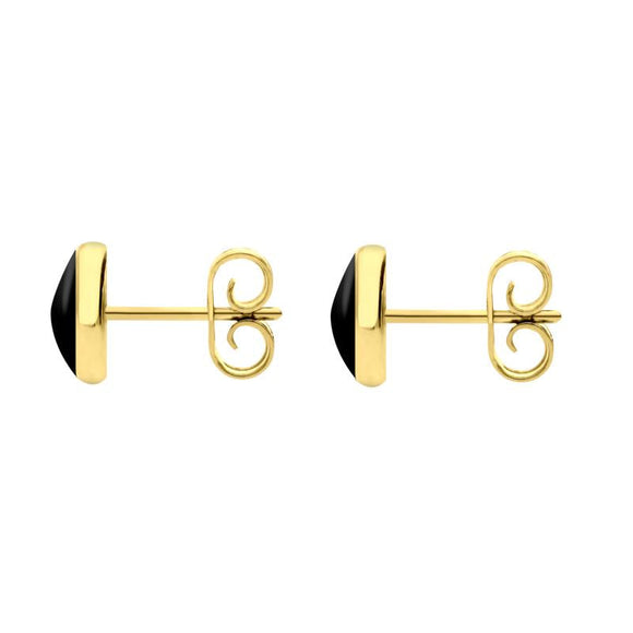 9ct Yellow Gold Whitby Jet 6mm Classic Medium Round Stud Earrings. E003.