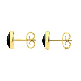 9ct Yellow Gold Whitby Jet 6mm Classic Medium Round Stud Earrings. E003.