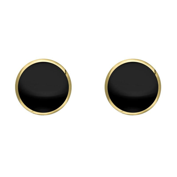 9ct Yellow Gold Whitby Jet 6mm Classic Medium Round Stud Earrings. E003.