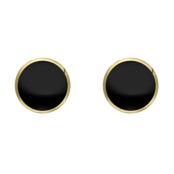 9ct Yellow Gold Whitby Jet 6mm Classic Medium Round Stud Earrings. E003.