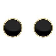 9ct Yellow Gold Whitby Jet 8mm Classic Large Round Stud Earrings, E004.