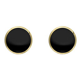 9ct Yellow Gold Whitby Jet 8mm Classic Large Round Stud Earrings, E004.