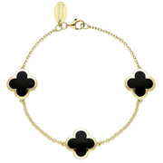9ct Yellow Gold Whitby Jet Bloom Four Leaf Clover Chain Bracelet, B1196