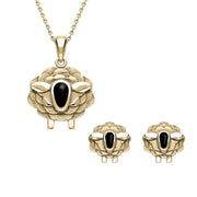 9ct Yellow Gold Whitby Jet Sheep Two Piece Set, S205