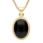 9ct Yellow Gold Whitby Jet Heritage Rope Edge Oval Pendant, P003. 