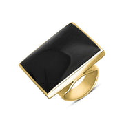 9ct Yellow Gold Whitby Jet Large Square Ring, R605.