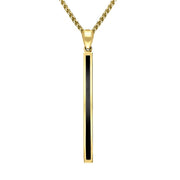 9ct Yellow Gold Whitby Jet Long Slim Oblong Necklace, P1472.