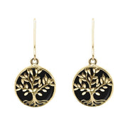 9ct Yellow Gold Whitby Jet Round Large Leaves Tree of Life Two Piece Set, S062.